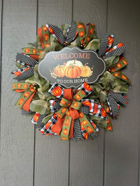 "Welcome to our home"  Fall Wreath 24"